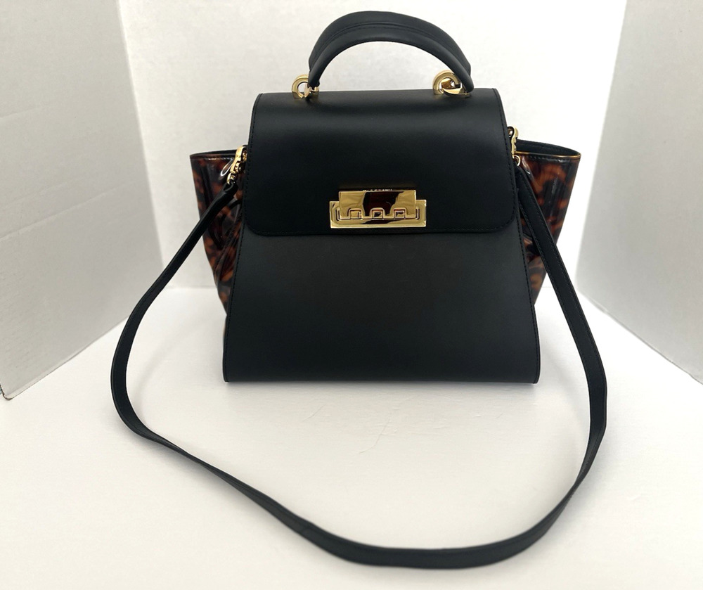 ZAC POSEN BLACK/LEOPARD TOP HANDLE/CROSSBODY WITH DETACHABLE STRAP EXCELLENT